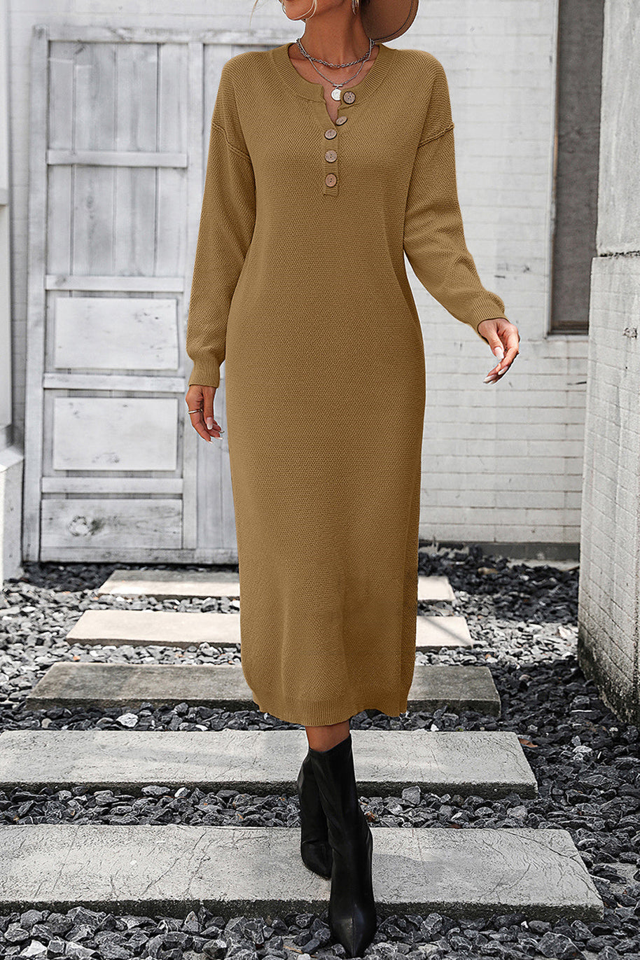 WW | Schicker Herbst Sweatkleid mit Knopfdetail für Frauen