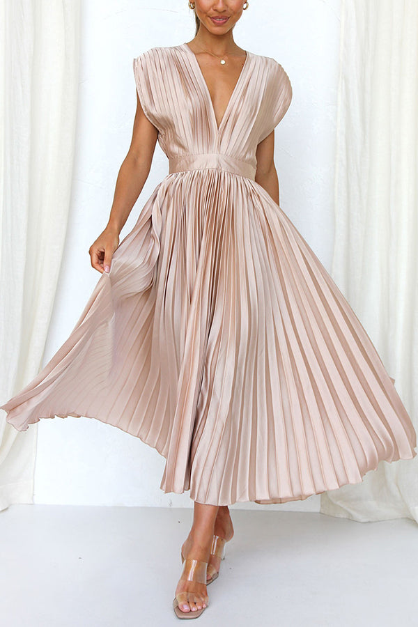 WW | Hallo Schöne Satin Plissee Midi Kleid