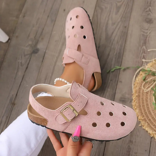 WW | Retro Kork Clogs Mit Geschlossener Spitze Und Schnallenriemen