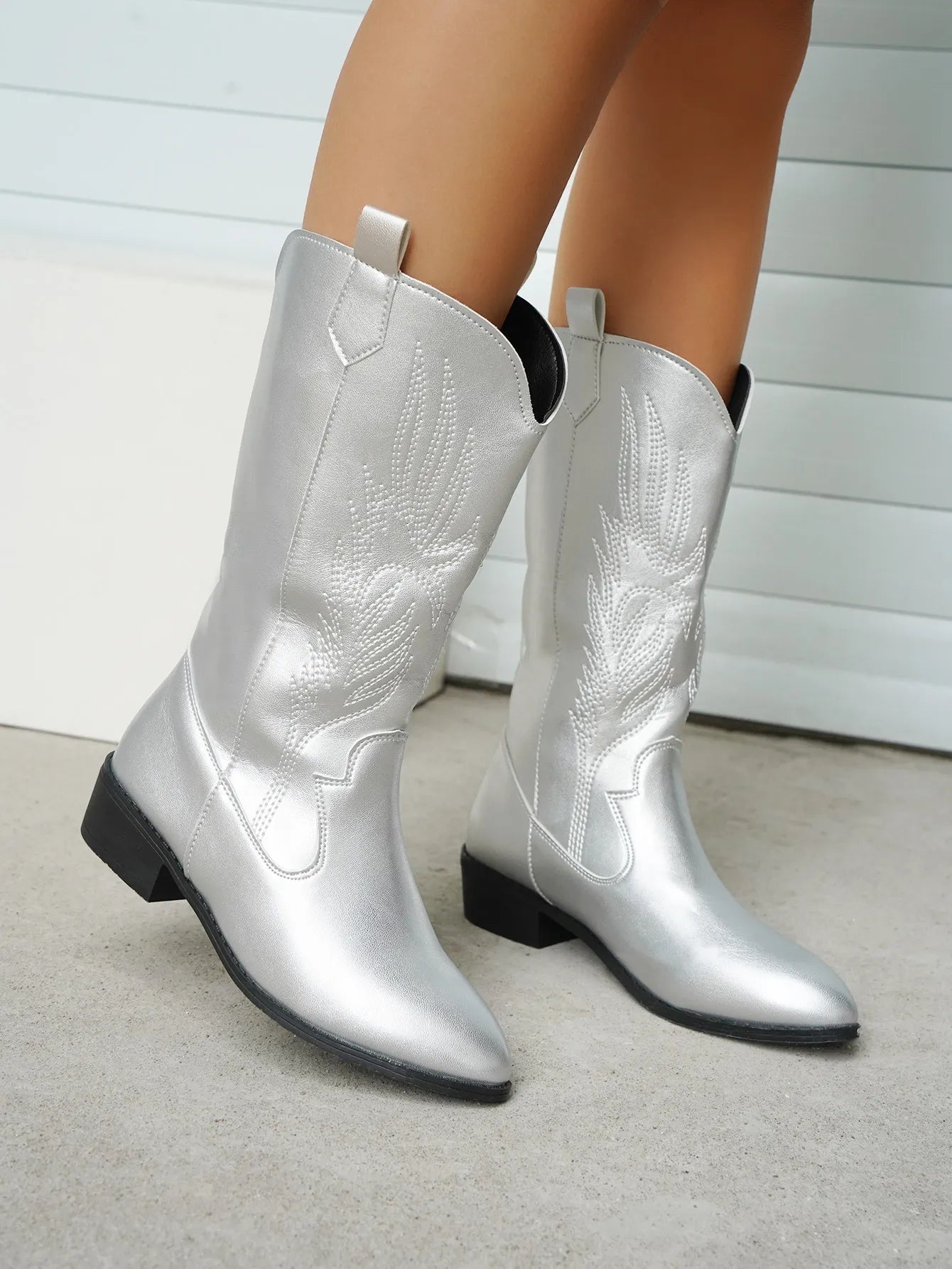 WW - PU-Leder-Cowboystiefel mit weichem Innenfutter