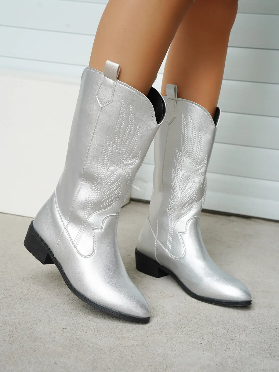 WW - PU-Leder-Cowboystiefel mit weichem Innenfutter