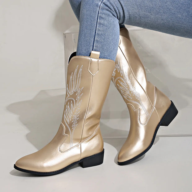 WW - PU-Leder-Cowboystiefel mit weichem Innenfutter