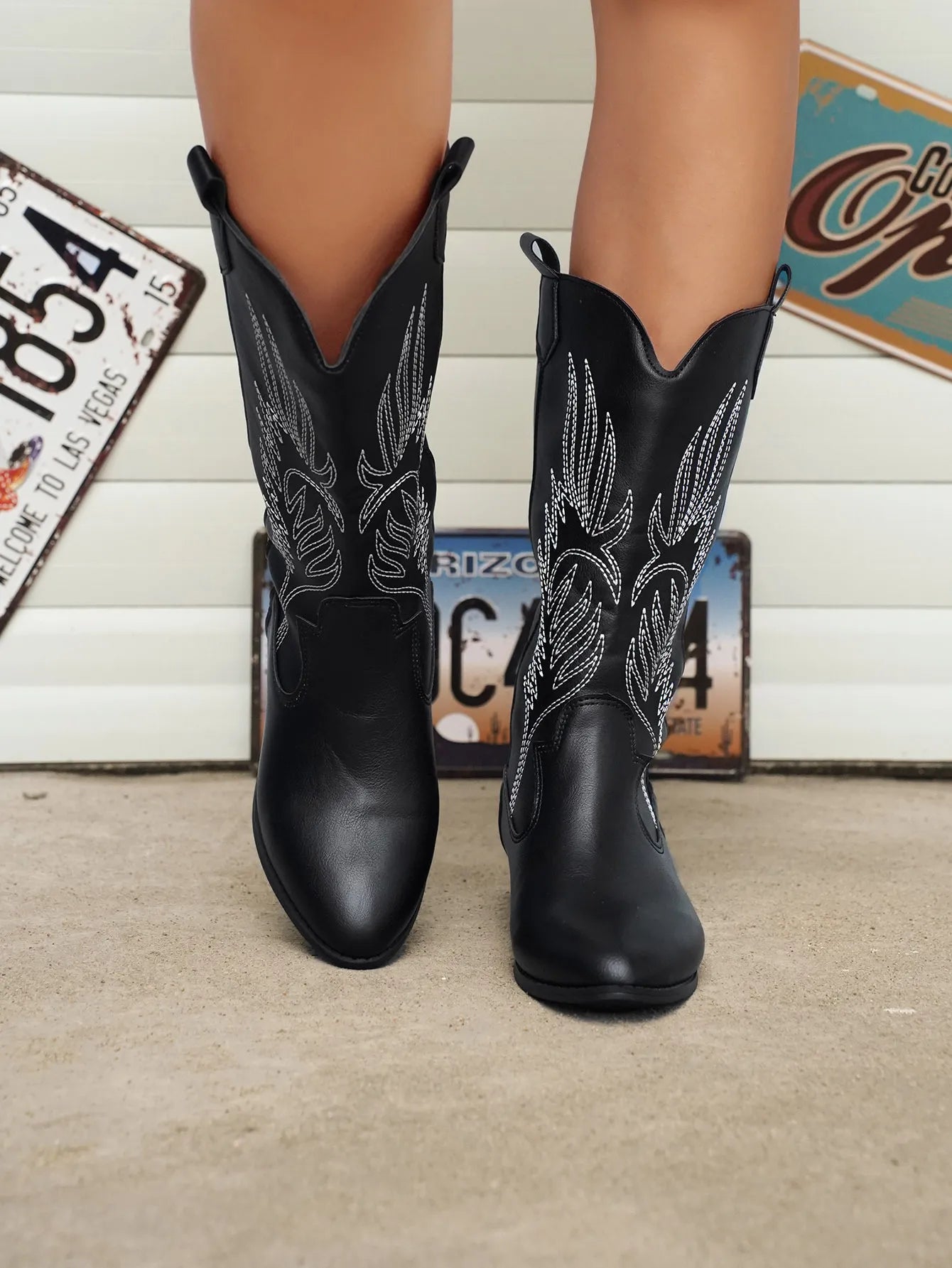 WW - PU-Leder-Cowboystiefel mit weichem Innenfutter