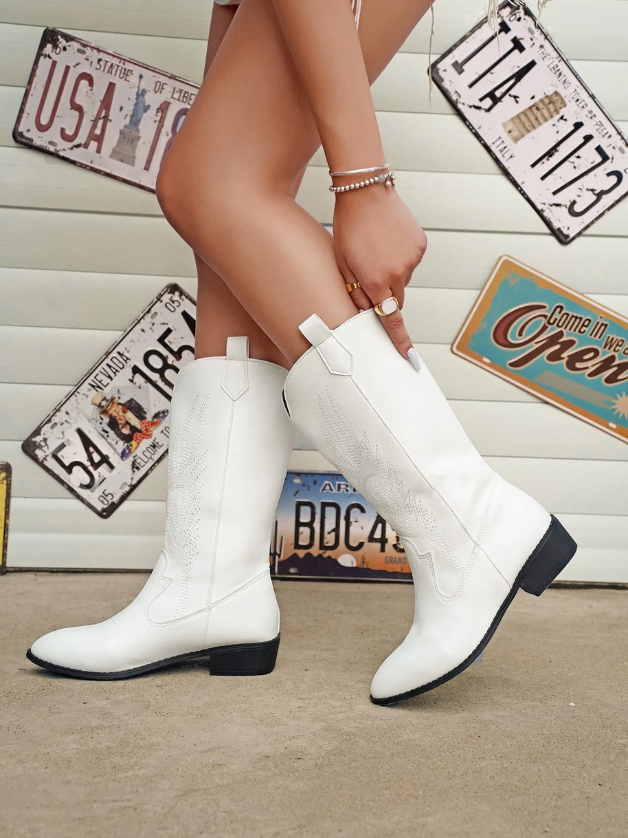 WW - PU-Leder-Cowboystiefel mit weichem Innenfutter