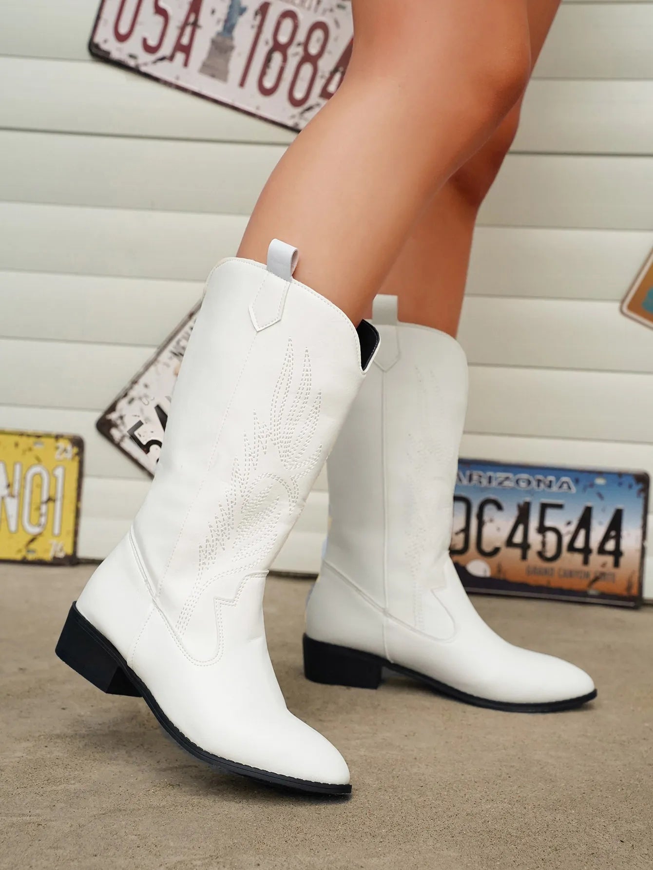 WW - PU-Leder-Cowboystiefel mit weichem Innenfutter
