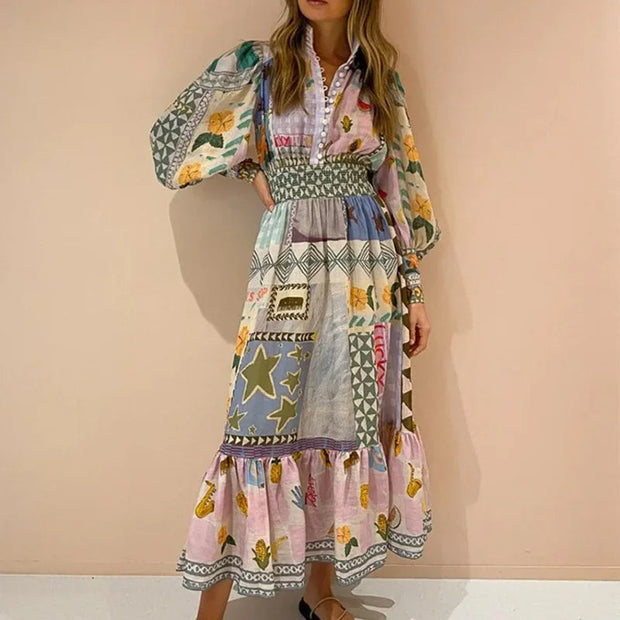WW | Böhmisches Maxikleid mit Patchwork und Fruchtmotiven
