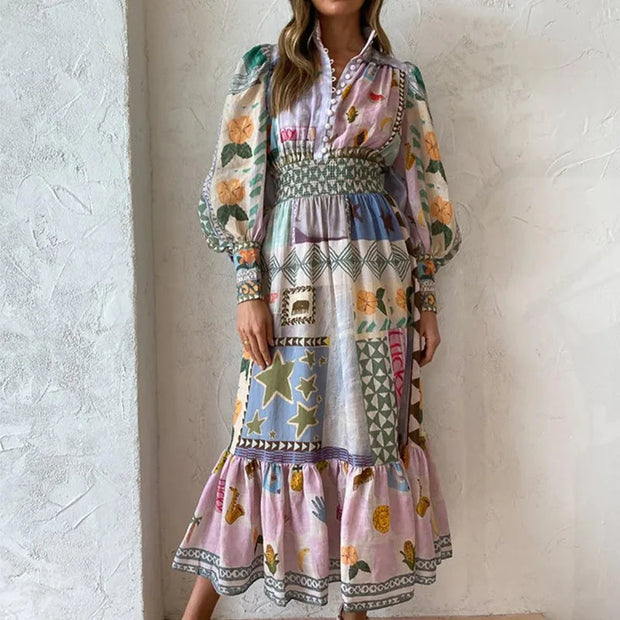 WW | Böhmisches Maxikleid mit Patchwork und Fruchtmotiven