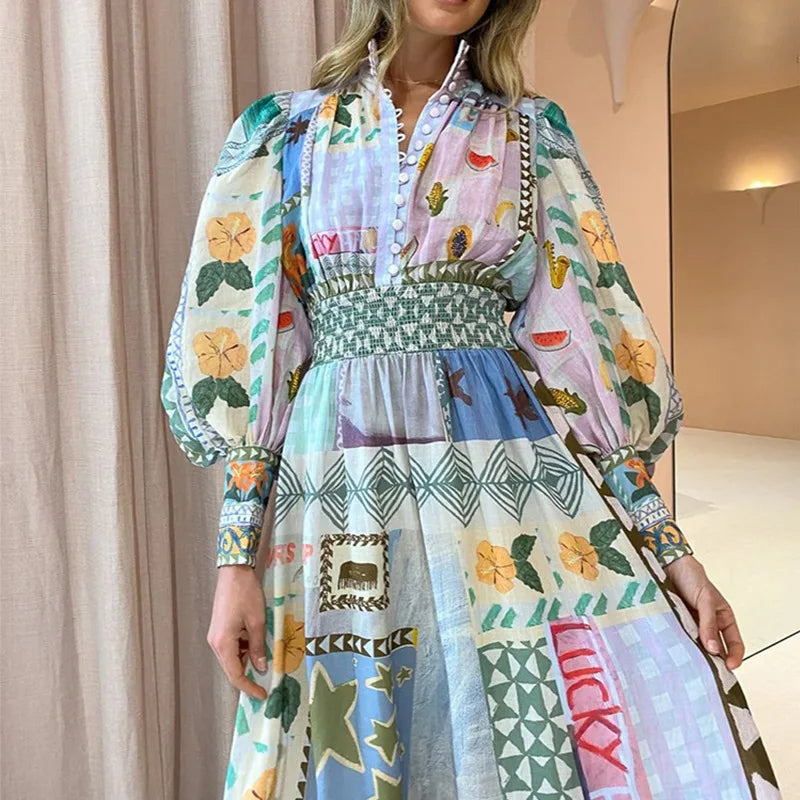 WW | Böhmisches Maxikleid mit Patchwork und Fruchtmotiven