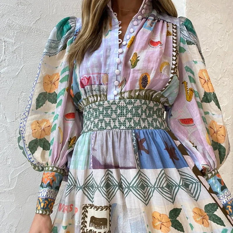 WW | Böhmisches Maxikleid mit Patchwork und Fruchtmotiven