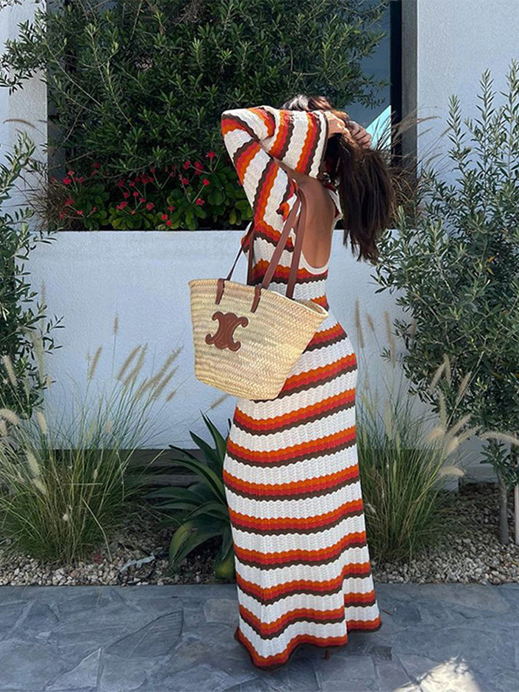 WW Dress | Elegantes trendiges lang gestreiftes Ibiza Kleid für Frauen
