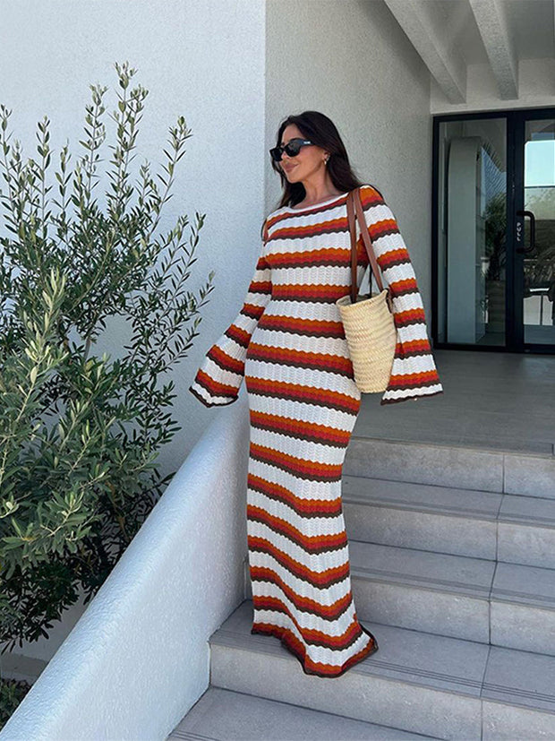 WW Dress | Elegantes trendiges lang gestreiftes Ibiza Kleid für Frauen