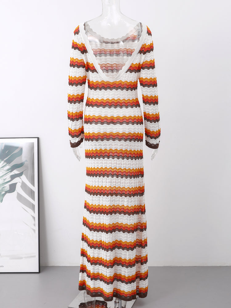 WW Dress | Elegantes trendiges lang gestreiftes Ibiza Kleid für Frauen