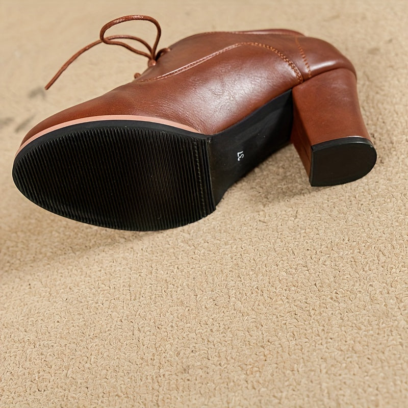 WW | Elegante Damenschuhe Mit Dicken Absätzen Und Schnürsenkeln