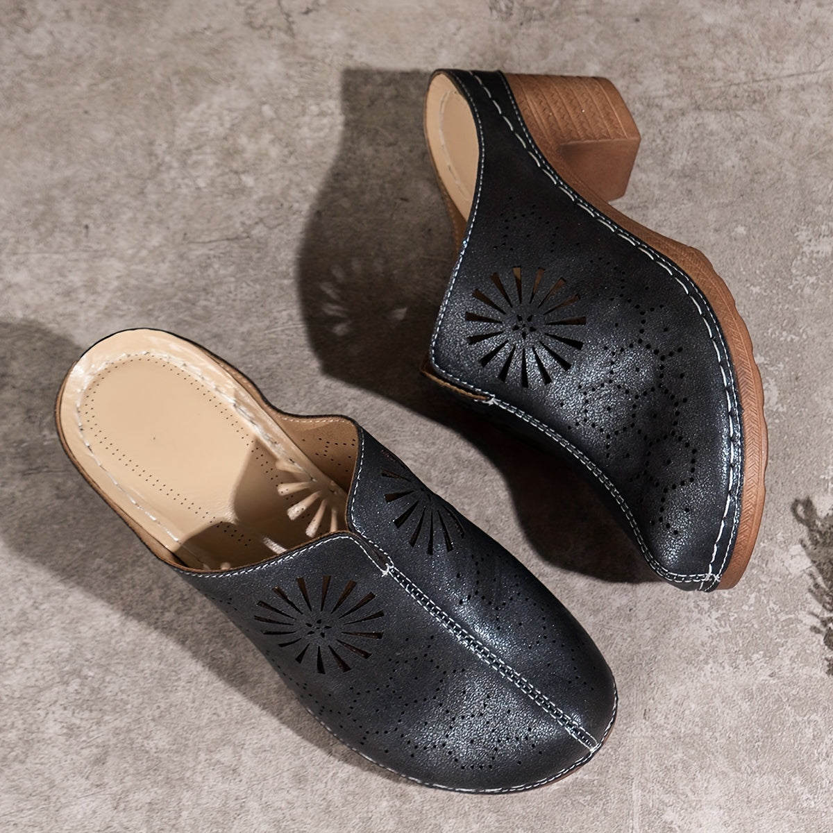 WW | Damen Clogs Mit Blumenausschnitt Und Weicher Sohle