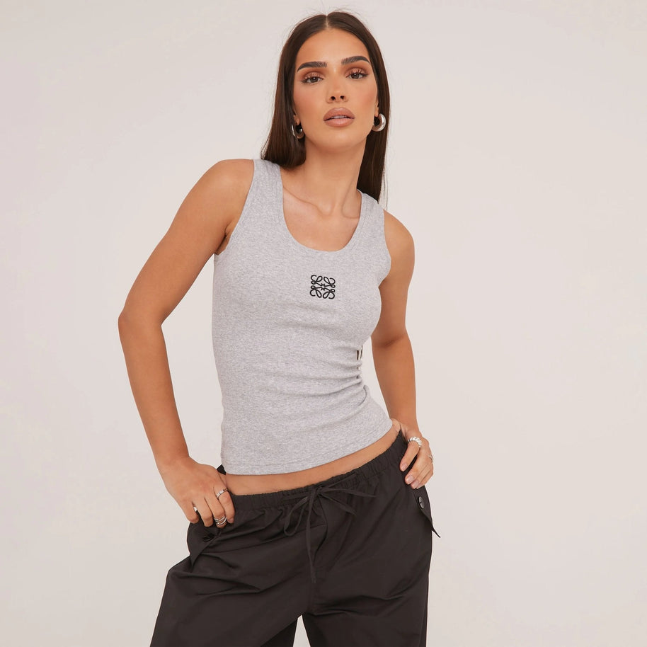 WW | Geripptes Tanktop mit zarter Stickerei
