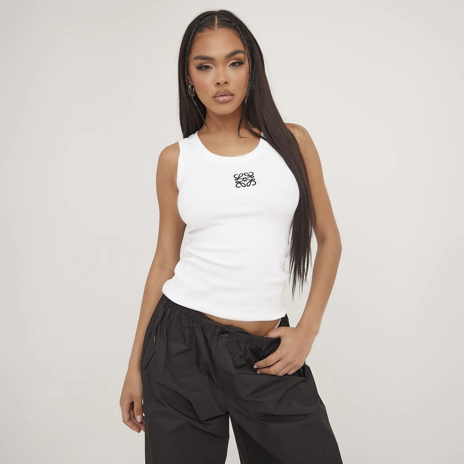 WW | Geripptes Tanktop mit zarter Stickerei