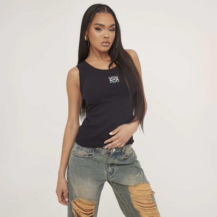 WW | Geripptes Tanktop mit zarter Stickerei