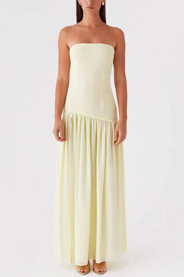 WW | Eden Patchwork Semi-Transparent Chiffon Strapless Maxi-Kleid