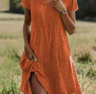 WW | Kurzärmeliges Grünes Minikleid Mit Punkten