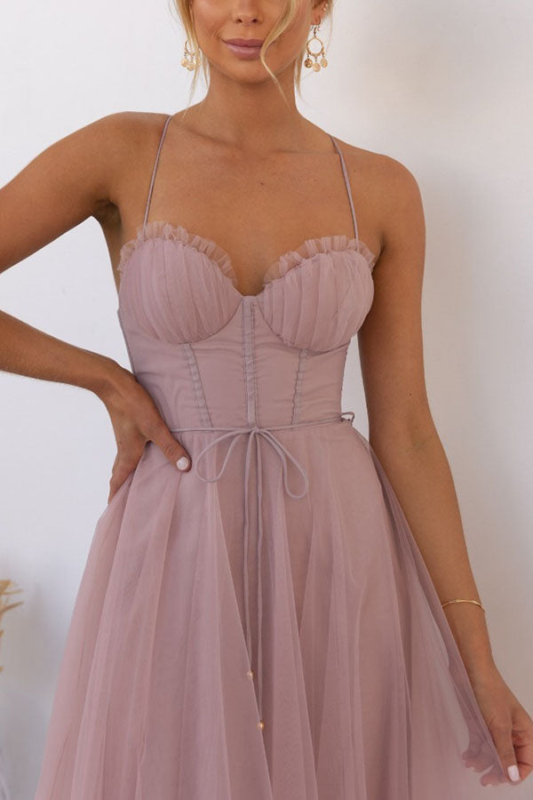 WW | Maxi Kleid Elegantes Fließendes Design V-Ausschnitt Ärmellos Leichtes Gewebe