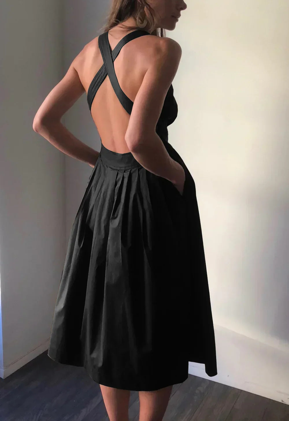 WW | Rückenfrei, Falten Kleid mit Großen Taschen