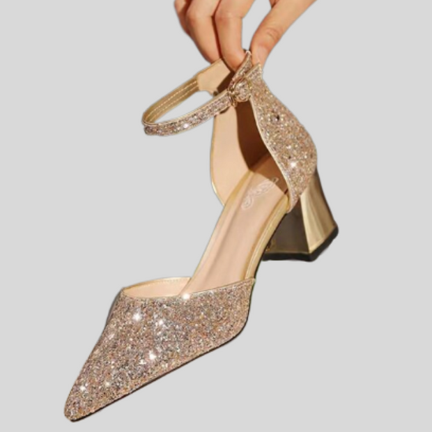 WW | Glitzernde High Heels mit Knöchelriemen