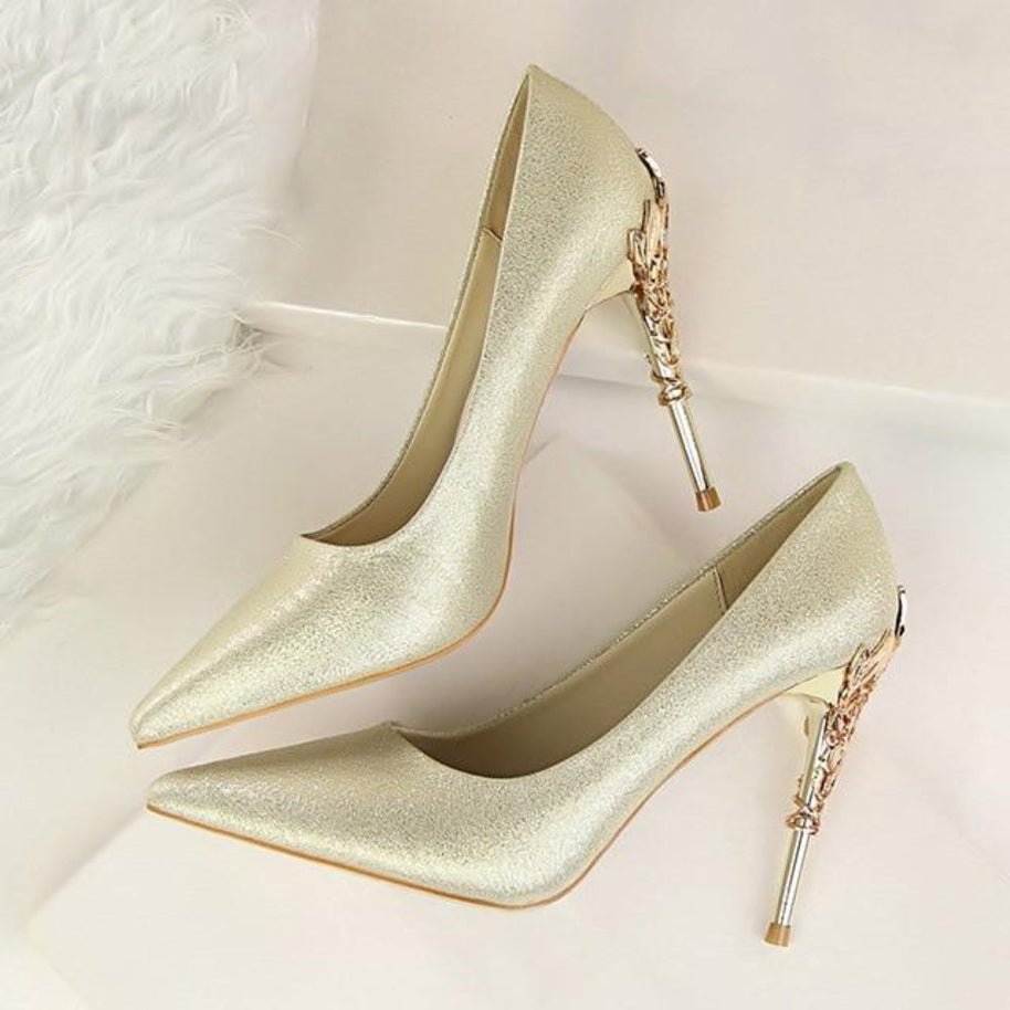 WW | Metall Geschnitzte Pumps Elegante High Heels