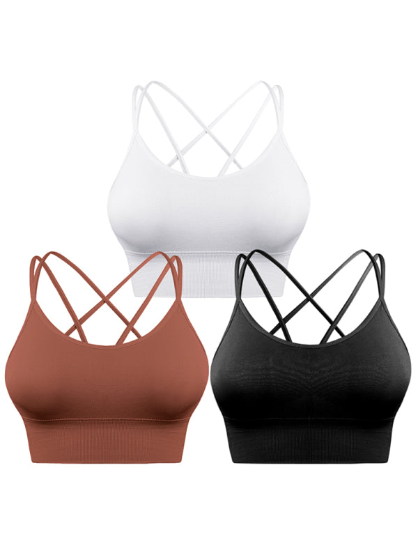 WW | 3er Pack Damen Sport Bh Gepolstert Crisscross Yoga Bh Nahtlos Mittel Impact Fitness Activewear