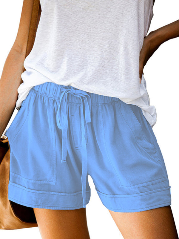 WW | Damen Hohe Taille Schnür Loose Gerade Shorts