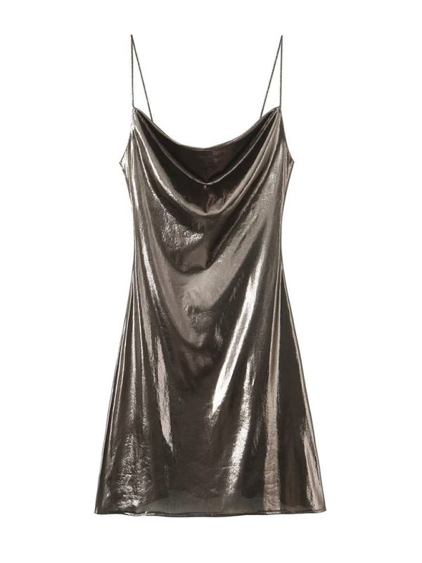WW | Tiefer Rückenausschnitt metallisches Straps Kleid