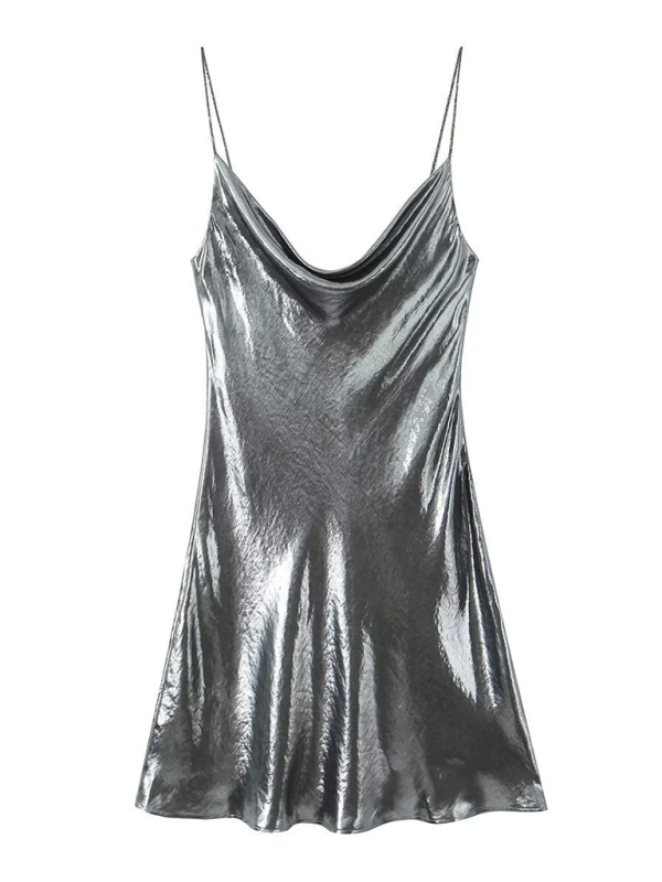 WW | Tiefer Rückenausschnitt metallisches Straps Kleid