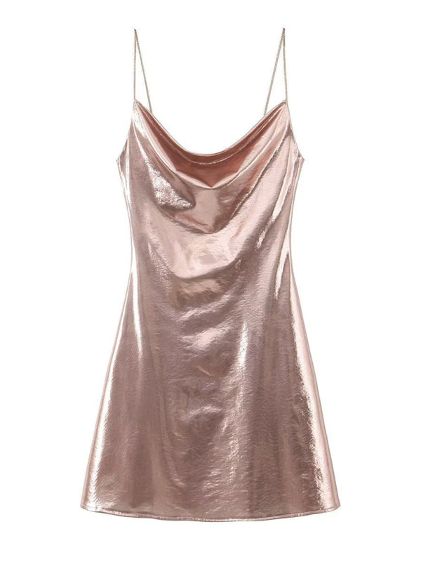 WW | Tiefer Rückenausschnitt metallisches Straps Kleid