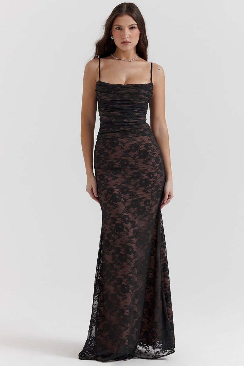 WW - Damen Elegantes Spitzen-Korsett-Bodycon-Kleid mit Schnür-Taille