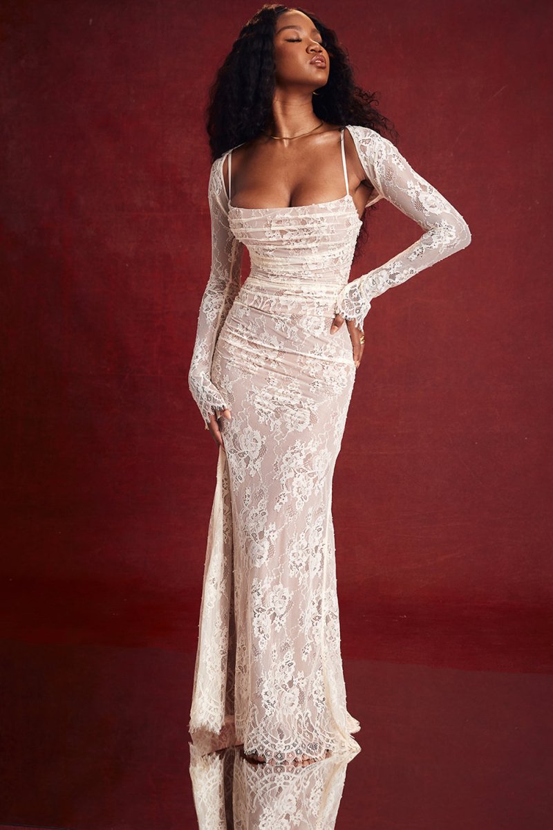 WW - Damen Elegantes Spitzen-Korsett-Bodycon-Kleid mit Schnür-Taille