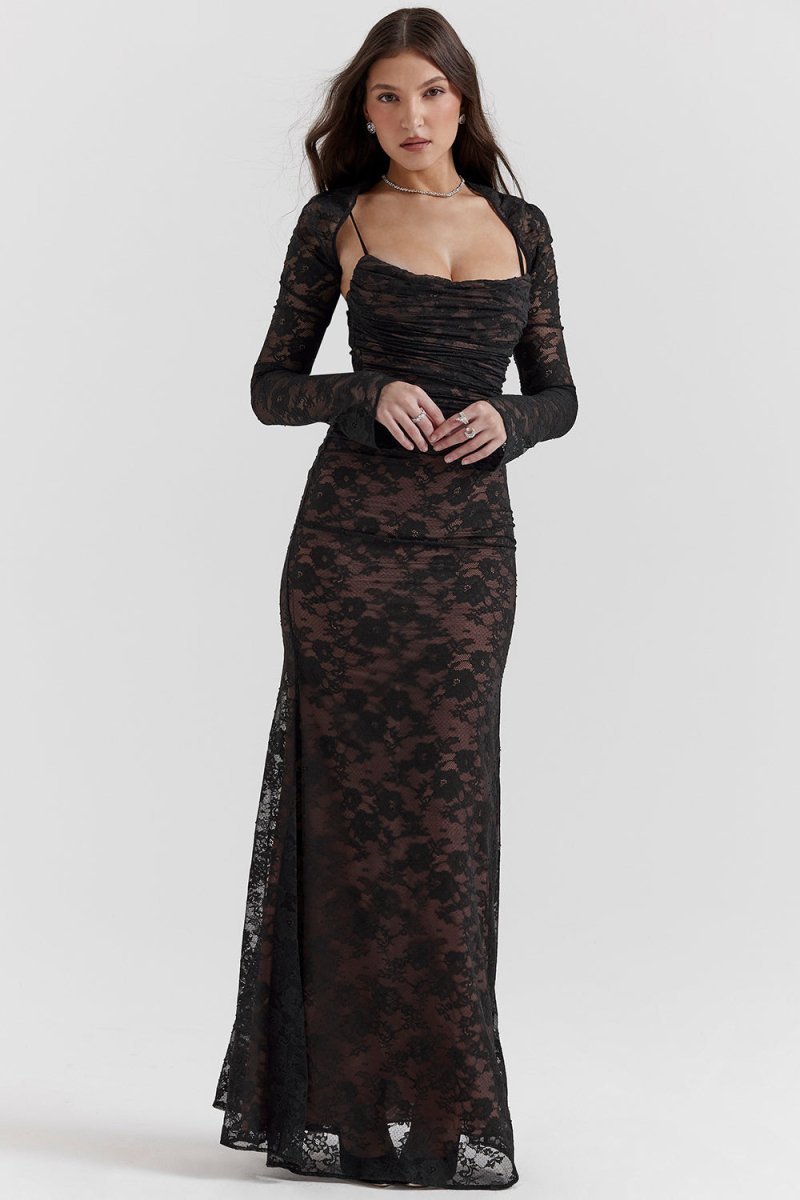 WW - Damen Elegantes Spitzen-Korsett-Bodycon-Kleid mit Schnür-Taille
