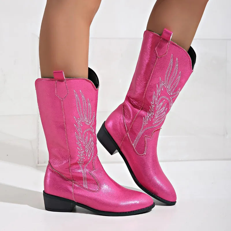 WW - PU-Leder-Cowboystiefel mit weichem Innenfutter