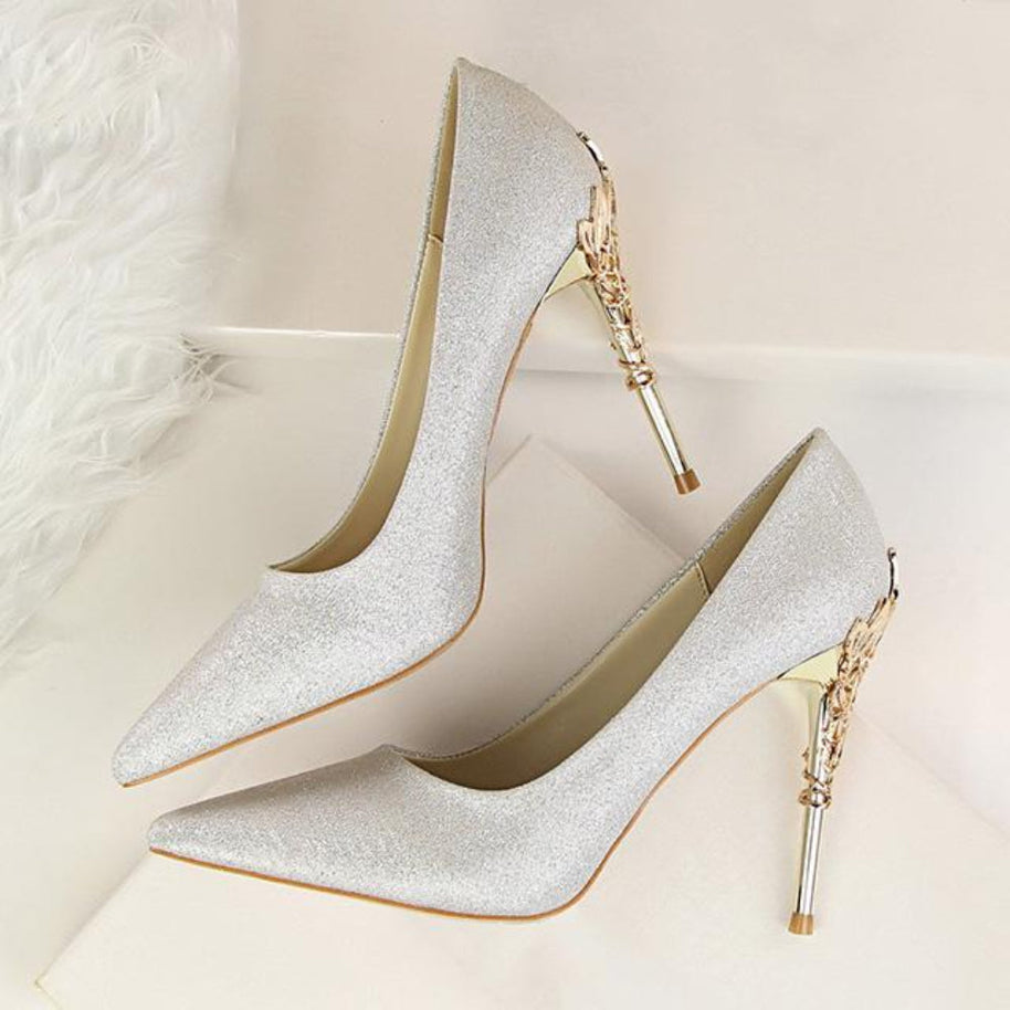 WW | Metall Geschnitzte Pumps Elegante High Heels