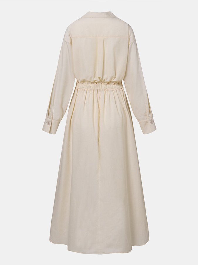 WW | Elegantes Hemdblusen-Maxi-Kleid mit Gürtel für Damen
