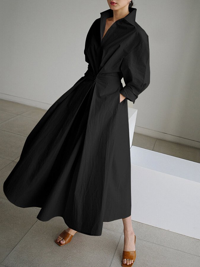 WW | Elegantes Hemdblusen-Maxi-Kleid mit Gürtel für Damen