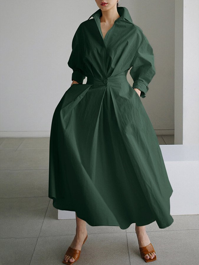 WW | Elegantes Hemdblusen-Maxi-Kleid mit Gürtel für Damen