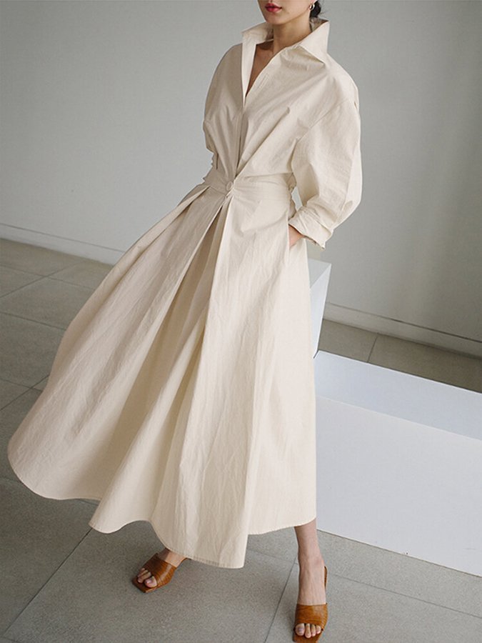 WW | Elegantes Hemdblusen-Maxi-Kleid mit Gürtel für Damen