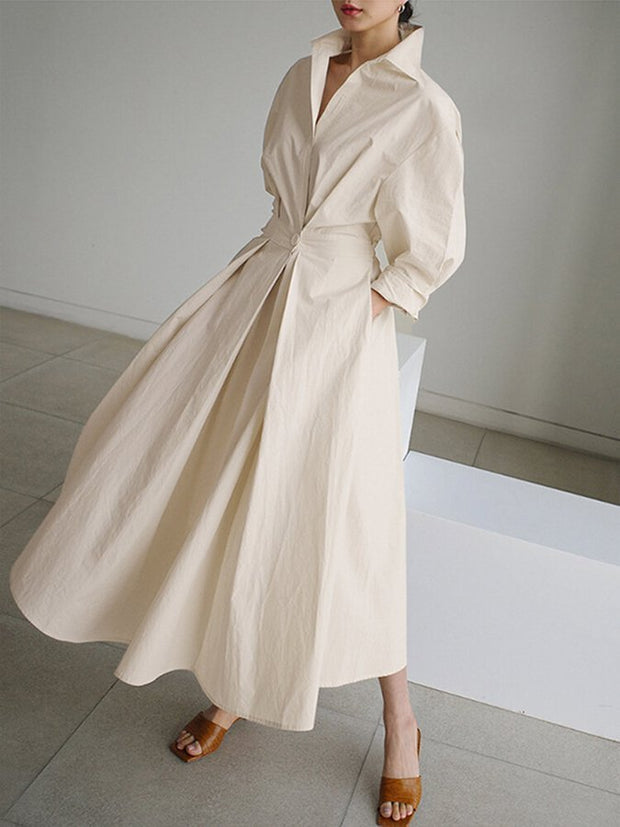 WW | Elegantes Hemdblusen-Maxi-Kleid mit Gürtel für Damen