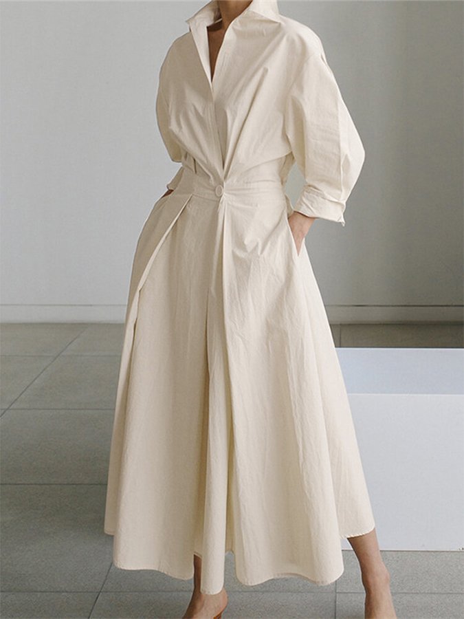 WW | Elegantes Hemdblusen-Maxi-Kleid mit Gürtel für Damen