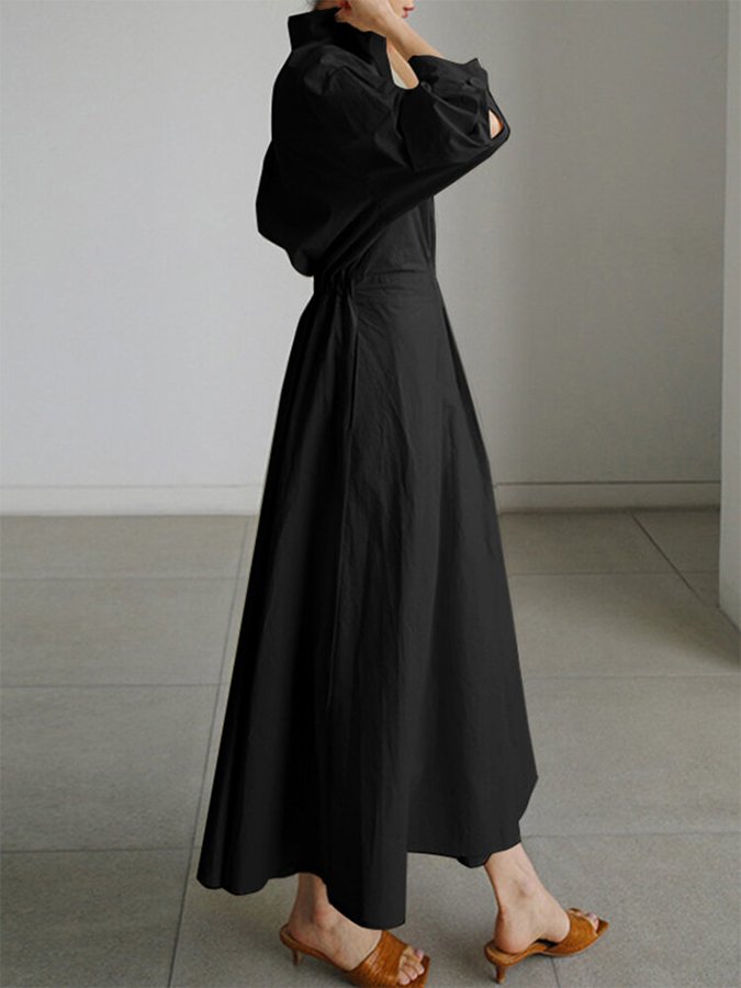 WW | Elegantes Hemdblusen-Maxi-Kleid mit Gürtel für Damen