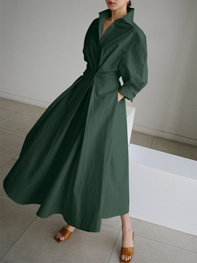 WW | Elegantes Hemdblusen-Maxi-Kleid mit Gürtel für Damen