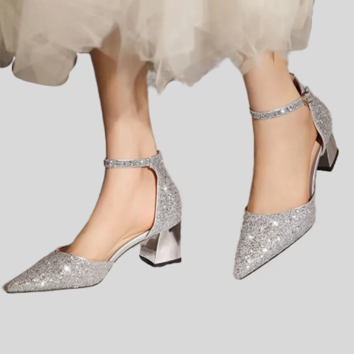 WW | Glitzernde High Heels mit Knöchelriemen