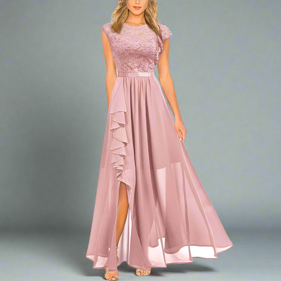 WW | Elegantes Damen Maxikleid Mit Spitzeneinsätzen Zeitlos, Romantisch & Fließend