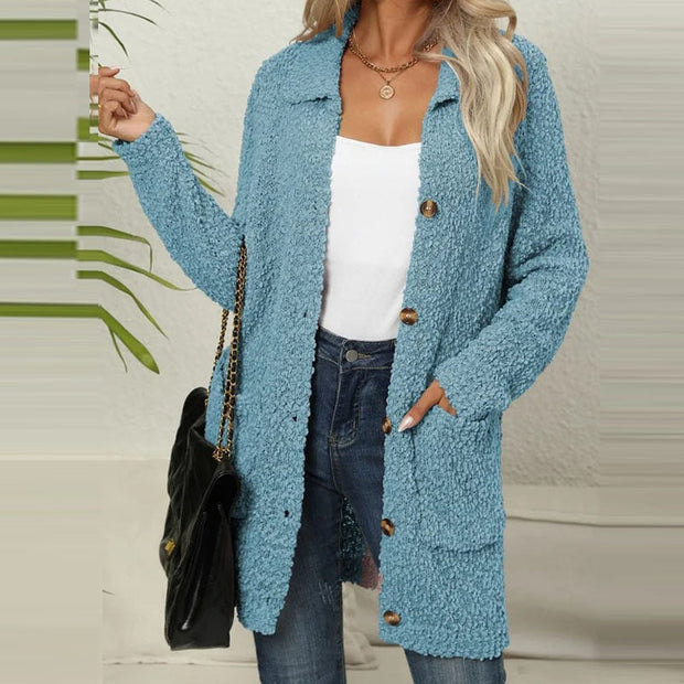 WW Strickjacke | Lange Strickjacke aus weichem Teddybär mit Taschen