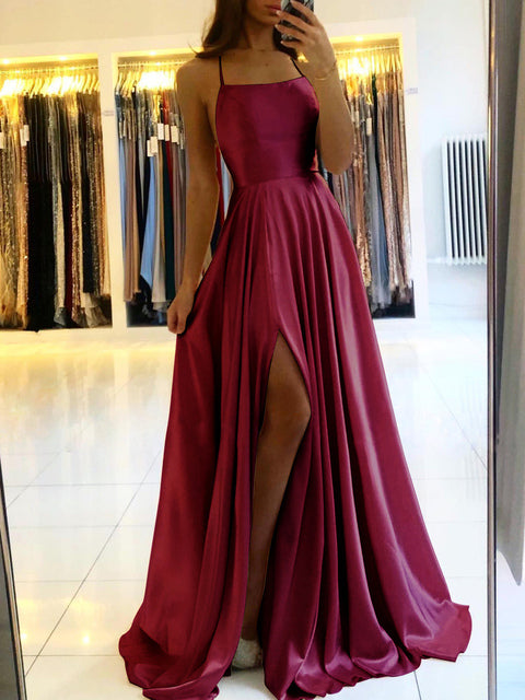 WW | Damen Spaghetti Satin Prom Maxi Kleid