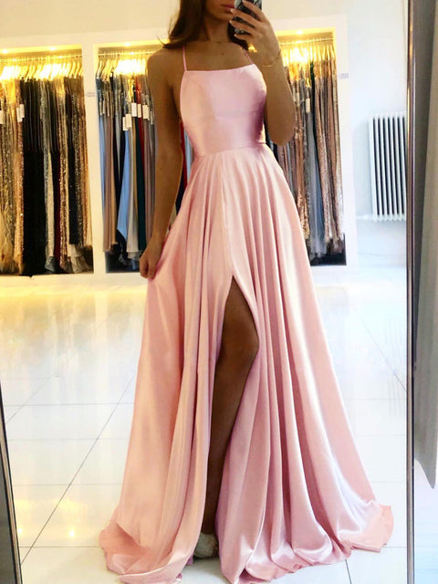 WW | Damen Spaghetti Satin Prom Maxi Kleid